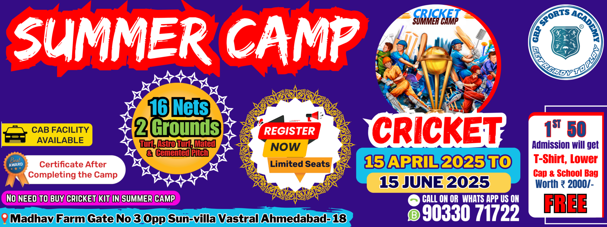 This summer, give your child the gift of sports, fitness, and fun! 🌞 GRP Sports Academy proudly presents its Cricket Summer Camp 2025, designed to nurture young talent, build discipline, and develop cricketing skills in a fun yet professional environment.