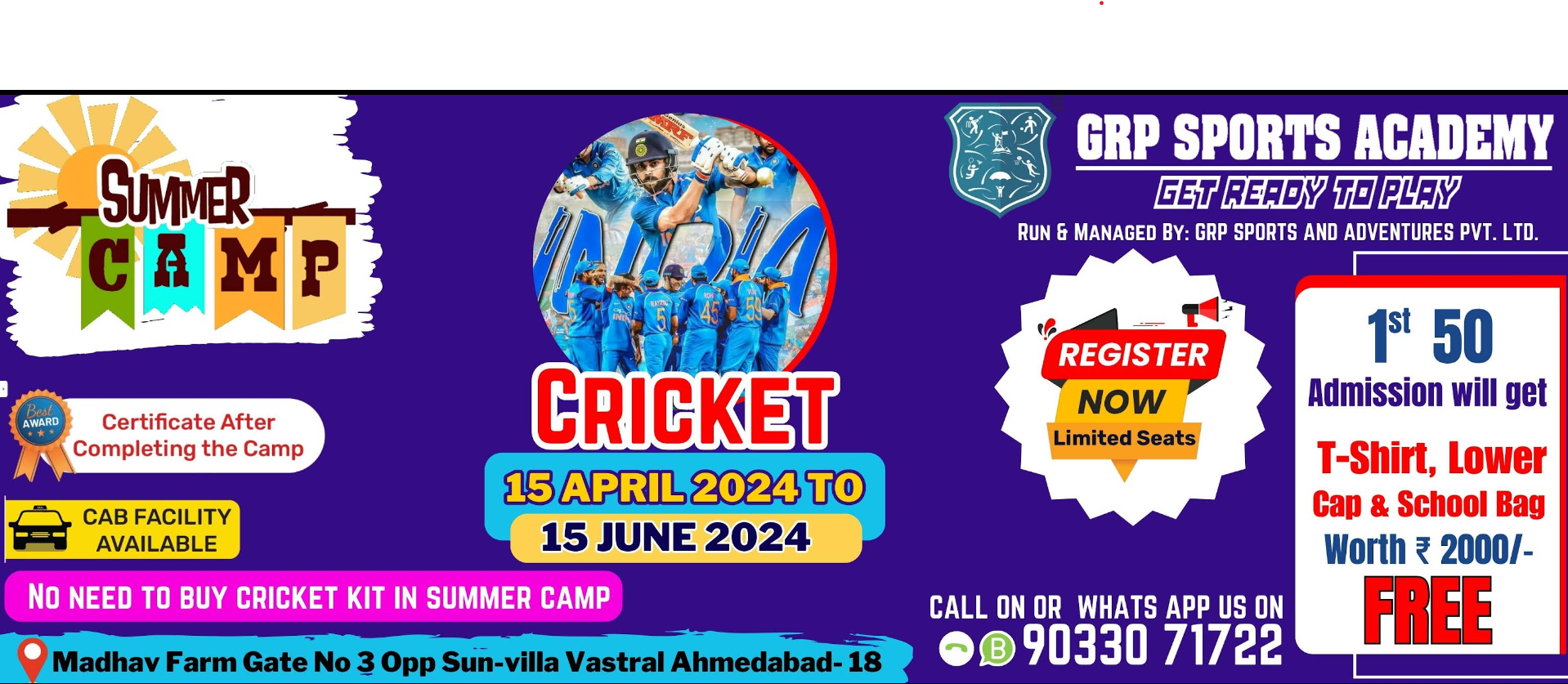 Summer Camp 2024 GRP Sports Academy is back with its Cricket Summer Camp 2024